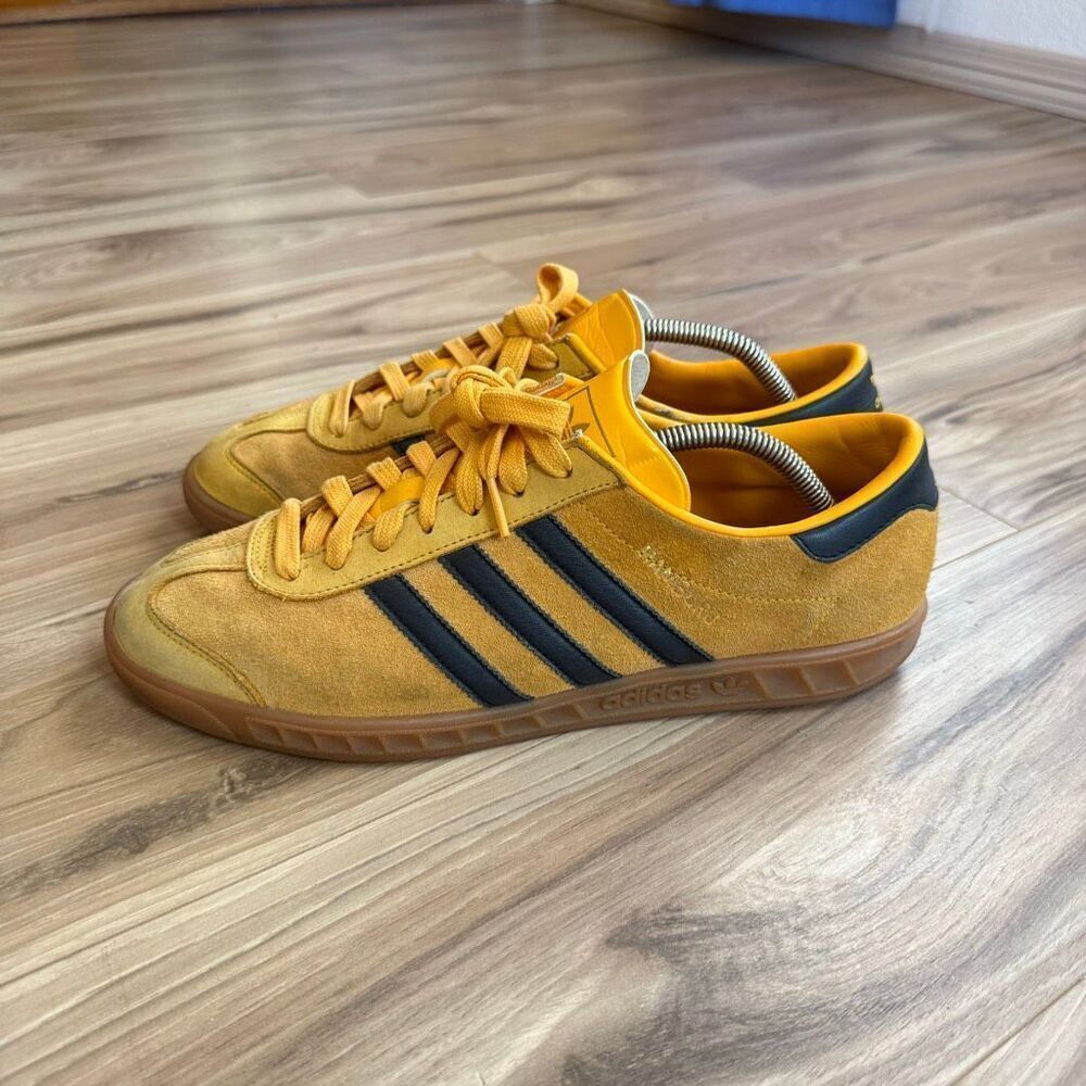 Adidas Yellow Black Suede Low Top Lace Up Hamburg Athletic Sneaker Shoes Size 10 - Picture 7 of 11